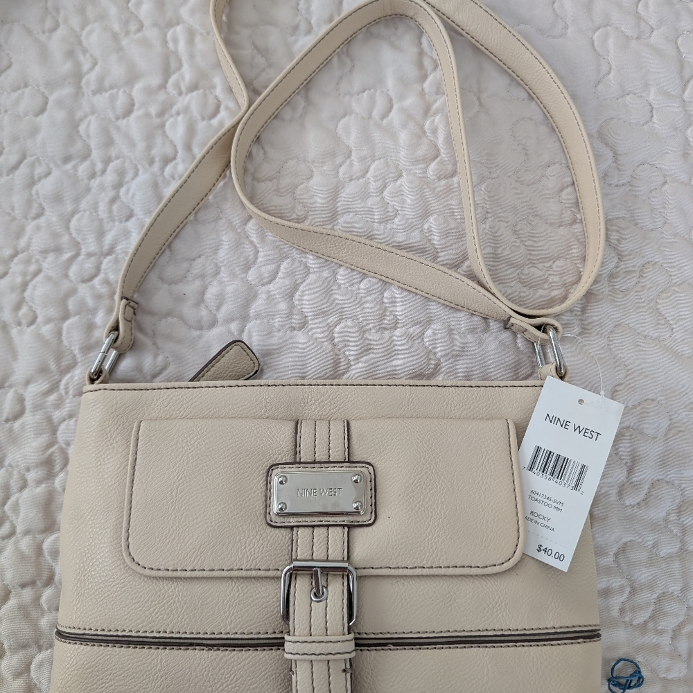 Nine West Beige Crossbody Bag with Silver Accents